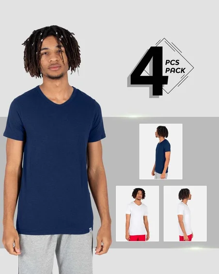 T-shirt με V λαιμό από μαλακό βαμβάκι – Σετ 4 τεμ.
